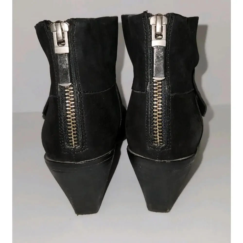 Eileen Fisher Black Soft Leather Ankle Boots 5.5 Booties Back Zipper